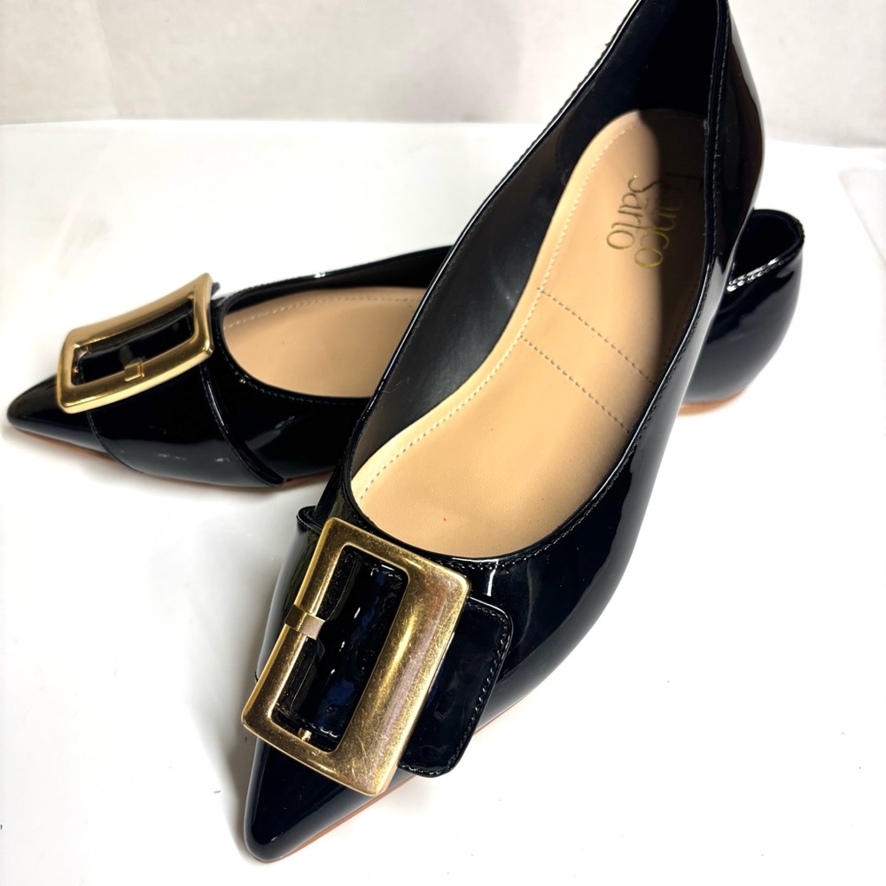 New Franco Sarto Hayes Flat Black Gold Buckle Accent Size 7 - Picture 5 of 7